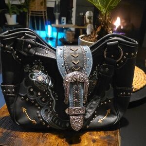 Western Black Embellished Shoulder Bag